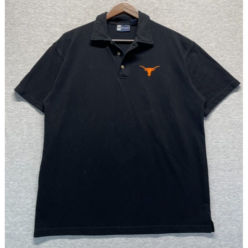 Texas Longhorns Polo Shirt Mens Large Black Blue Generation NCAA Football Sports
